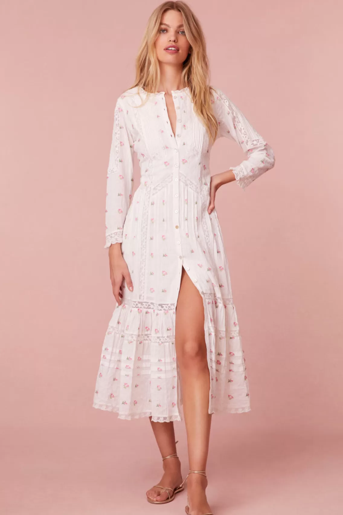 Mommy & Me | Dresses-LoveShackFancy Avin Cotton Embroidered Midi Dress PINK POTION