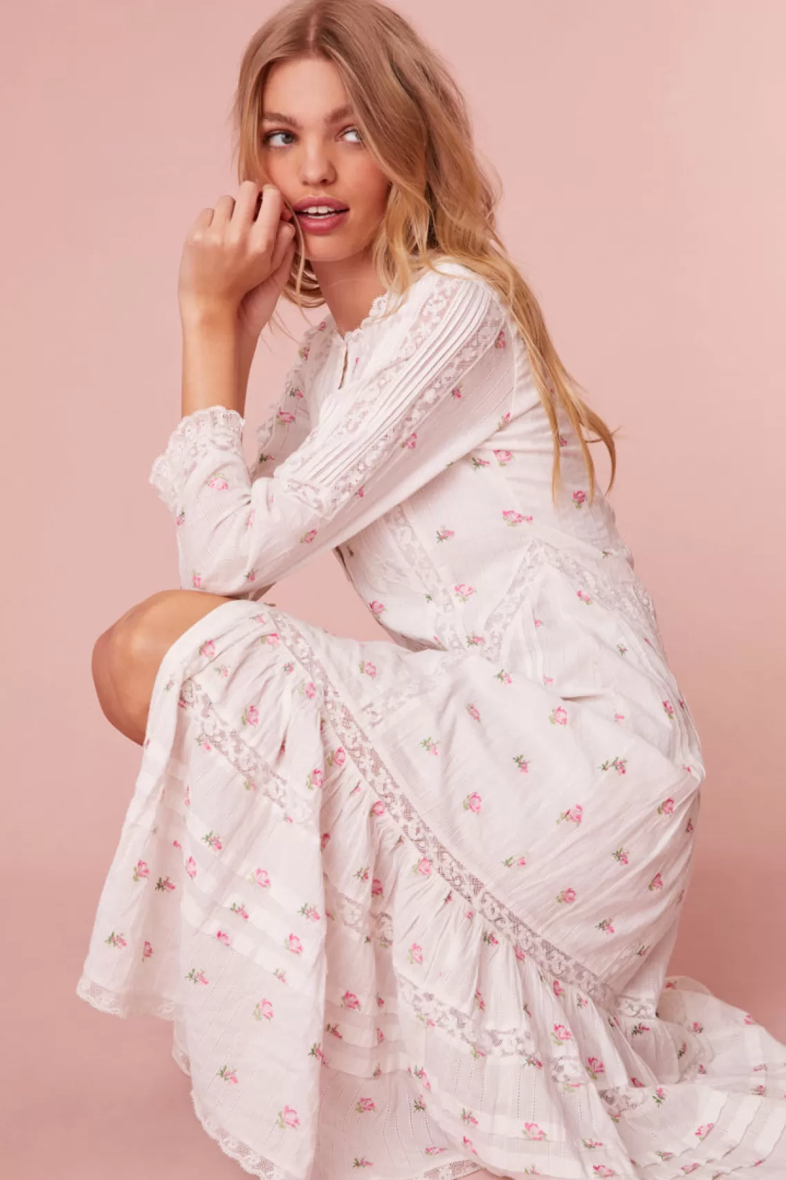 Mommy & Me | Dresses-LoveShackFancy Avin Cotton Embroidered Midi Dress PINK POTION