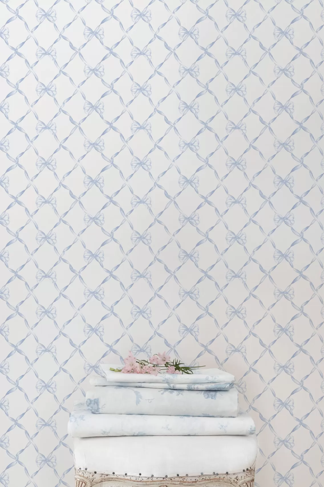 Home Decor | Wallpaper-LoveShackFancy Baby Bow Wallpaper BLUE BELLA RIBBON