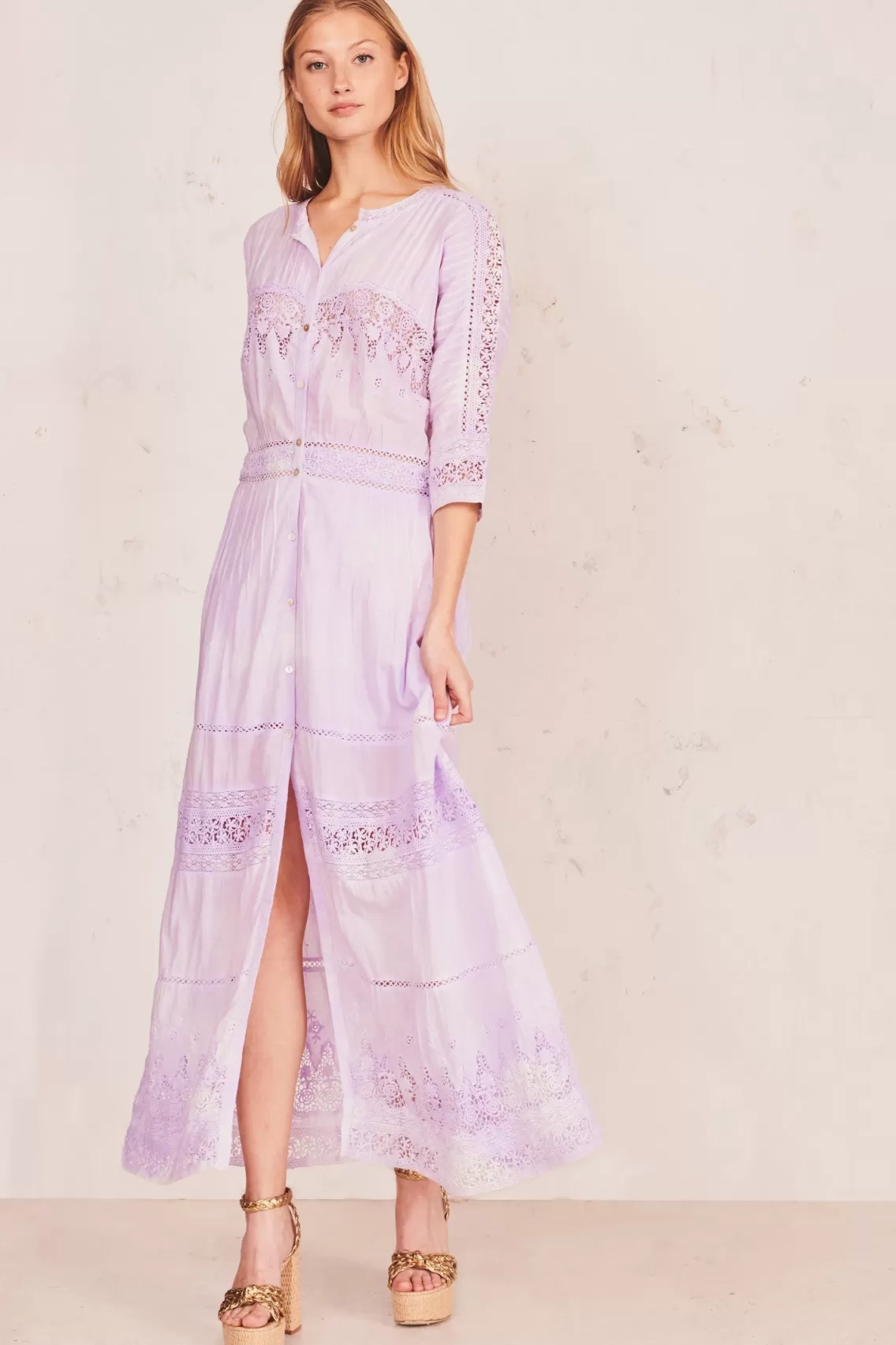 Heritage Collection-LoveShackFancy Beth Cotton Midi Dress VIOLET SPLASH HAND DYE