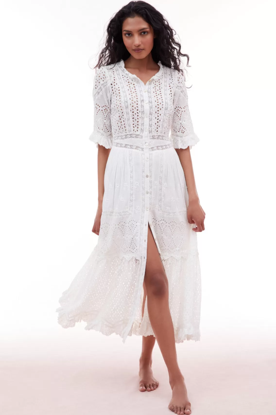 Dresses | White Edit-LoveShackFancy Botina Eyelet Midi Dress OFF WHITE