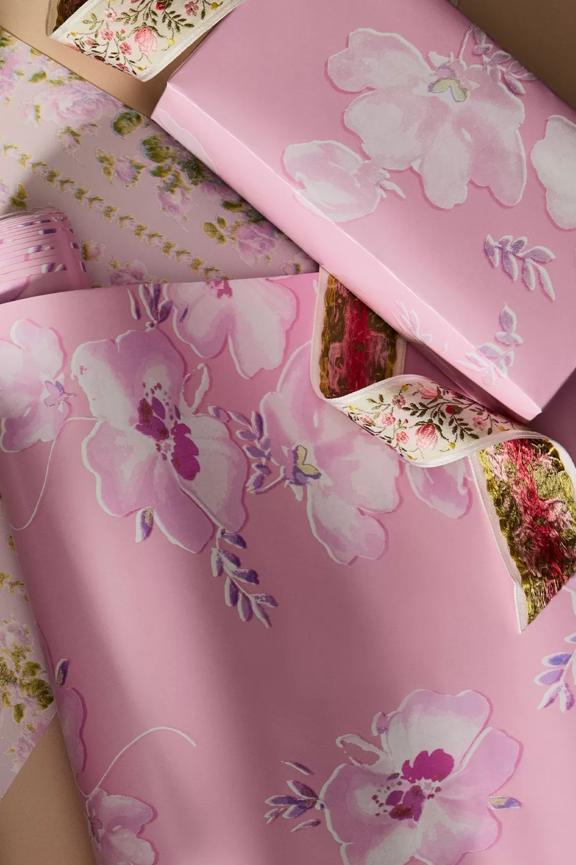 Pink Edit-LoveShackFancy Canary Island Floral Wrapping Paper BABY PINK CLOUDS