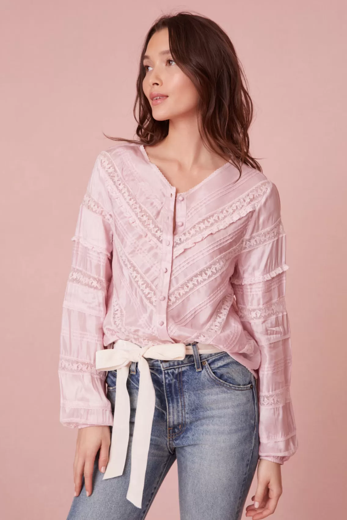 Tops | Pink Edit-LoveShackFancy Carmolina Lightweight Blouse LIGHT LILAC