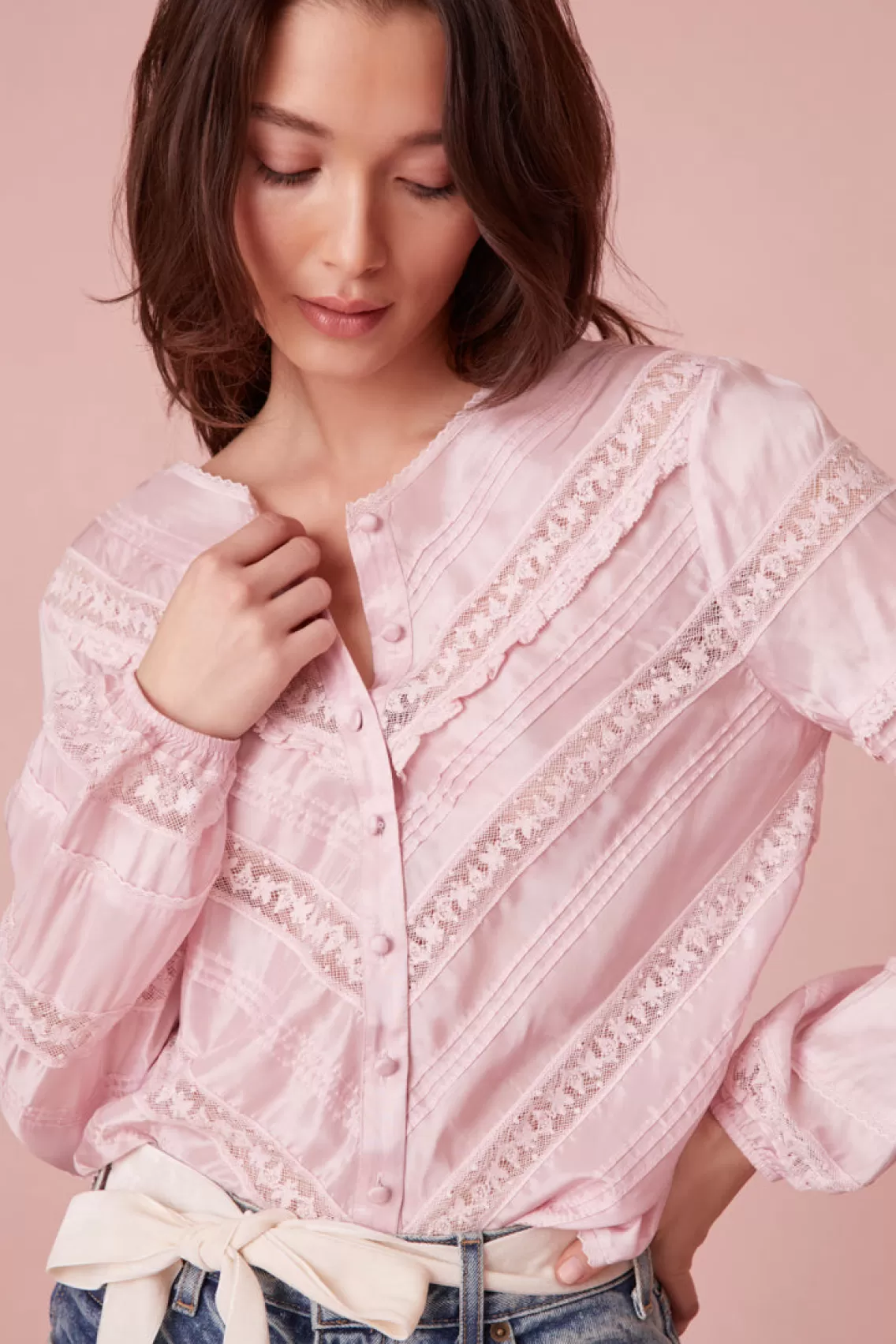 Tops | Pink Edit-LoveShackFancy Carmolina Lightweight Blouse LIGHT LILAC