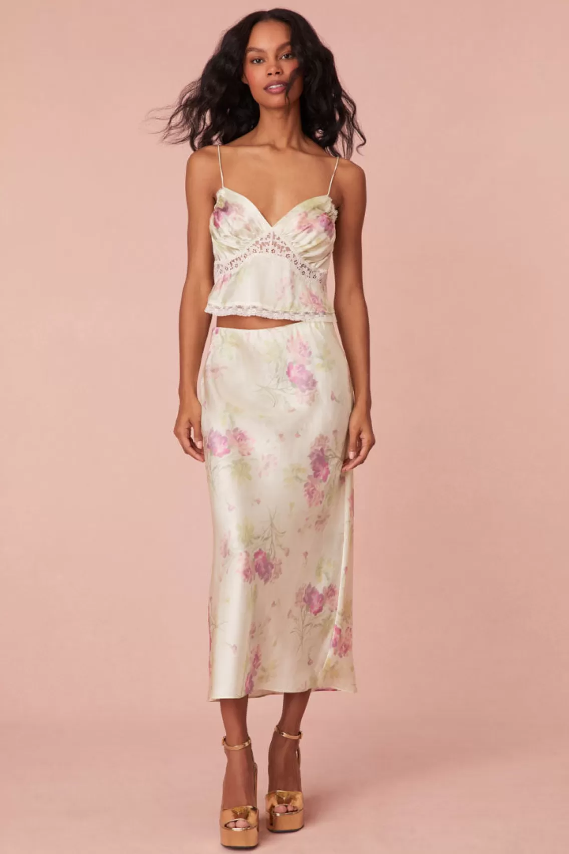 Skirts | Perfect Pairings-LoveShackFancy Castle Floral Midi Skirt PEACHY SAGE