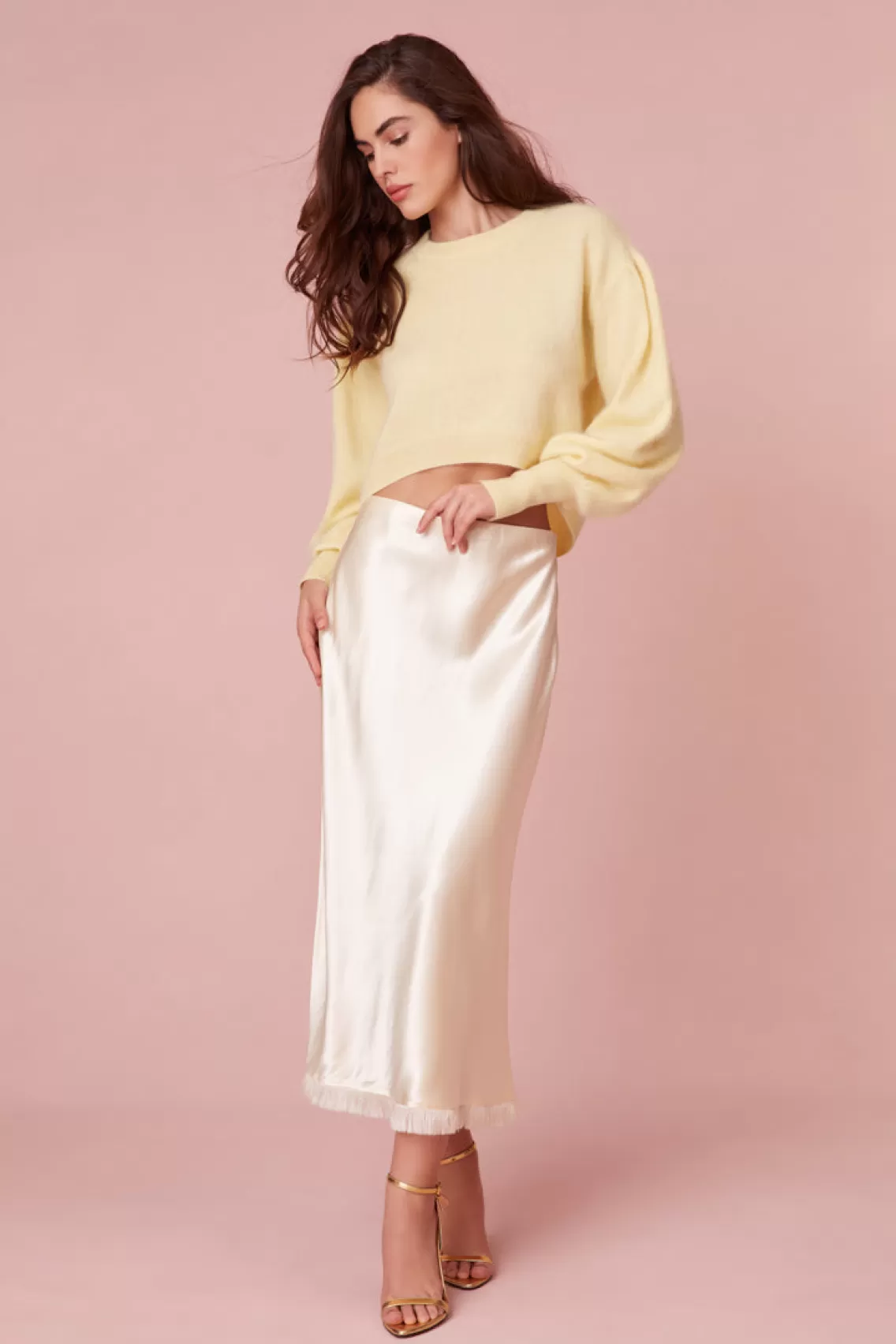 Skirts | Beck's Picks-LoveShackFancy Castle Satin Midi Skirt ALABASTER YELLOW