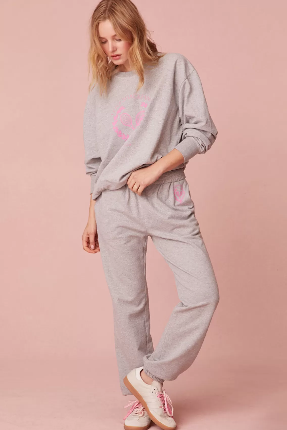 Active | Tees & Fleece-LoveShackFancy Darina Fleece Sweatpants MD.HTR GRAY/AURORA PINK