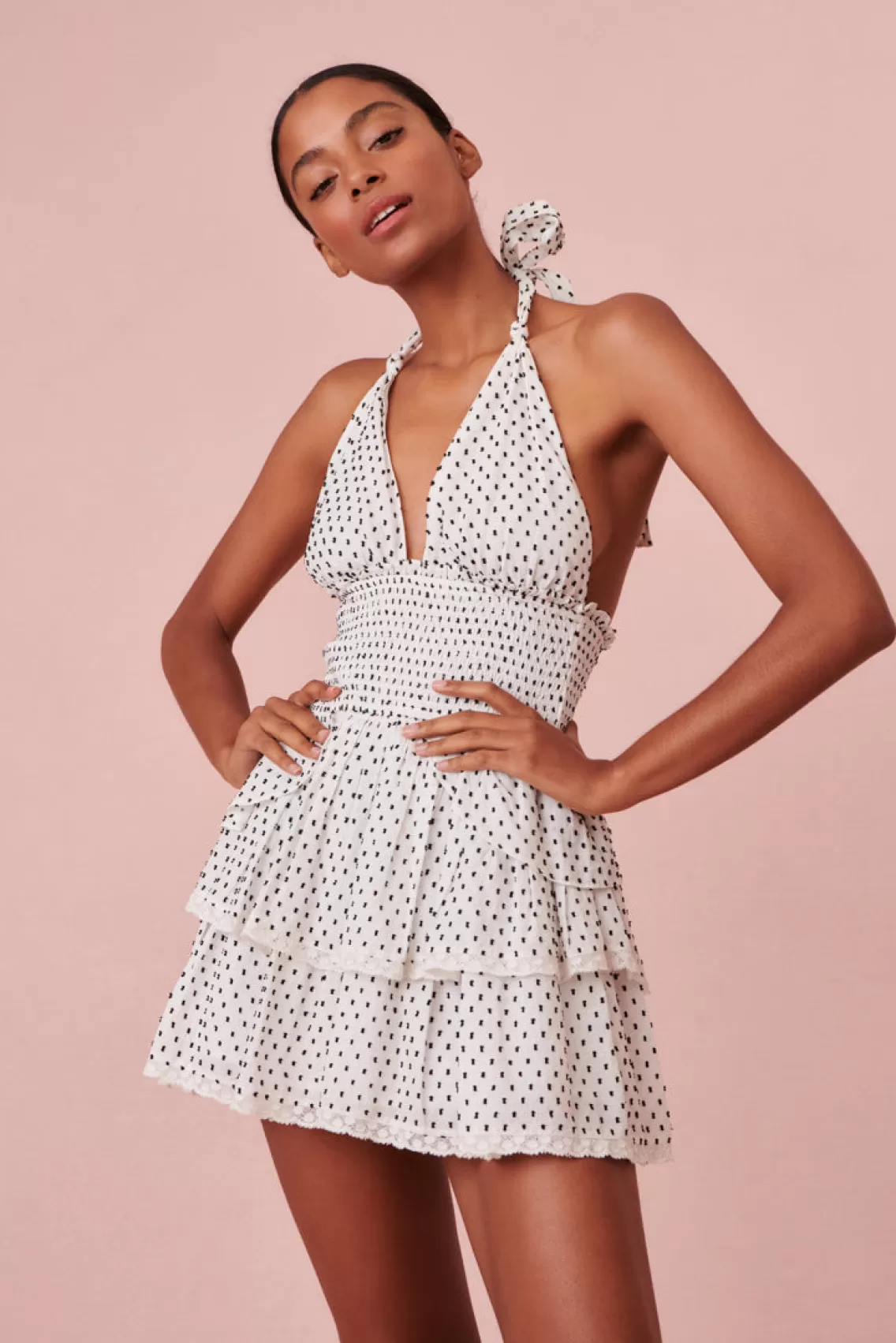 Dresses | White Edit-LoveShackFancy Deanna Halter Polka Dot Dress ANTIQUE WHITE