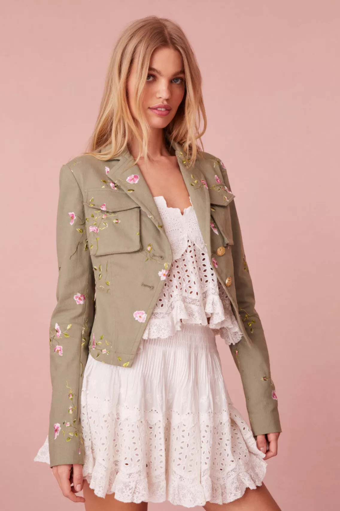 Jackets & Coats | Warm Weather Edit-LoveShackFancy Dolisa Embroidered Military Jacket OLIVE GREEN