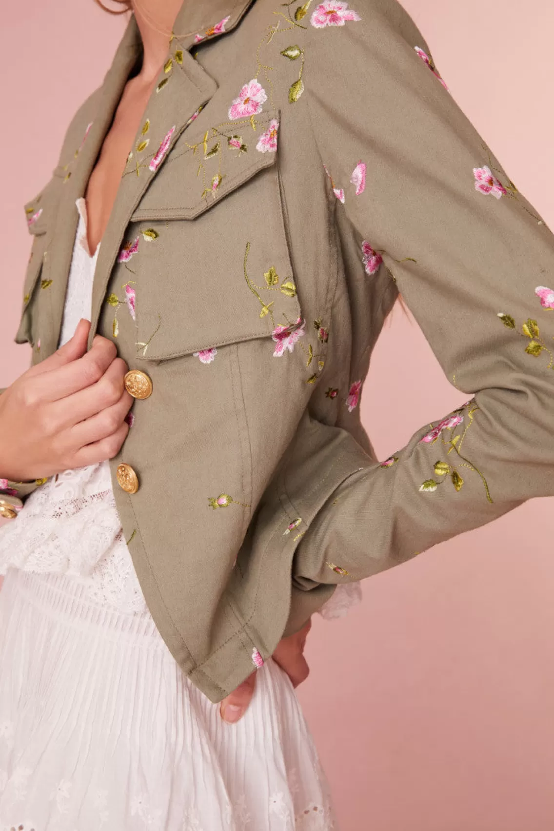 Jackets & Coats | Warm Weather Edit-LoveShackFancy Dolisa Embroidered Military Jacket OLIVE GREEN