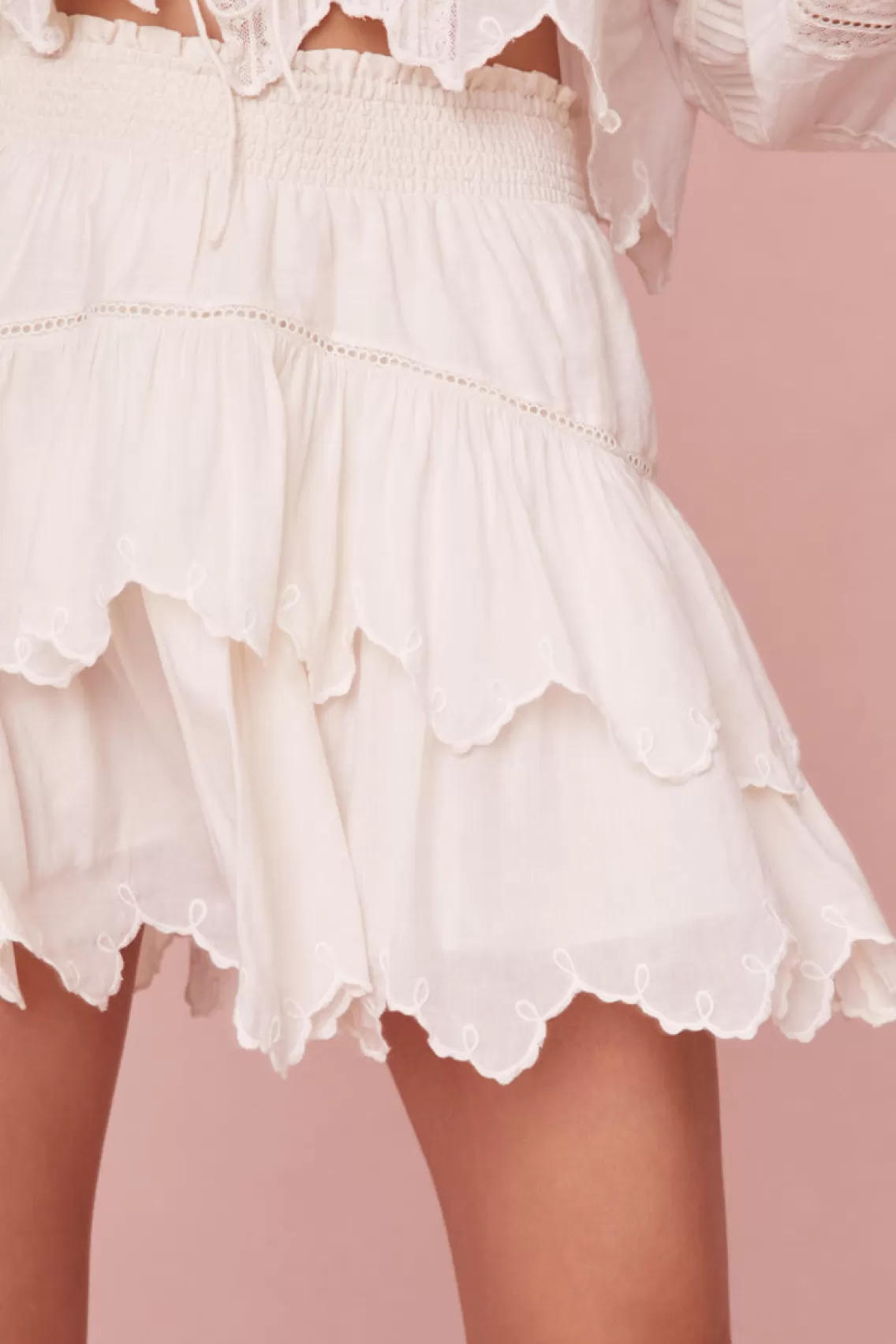 Skirts | White Edit-LoveShackFancy Donahue Embroidered Tier Mini Skirt OPTIC WHITE