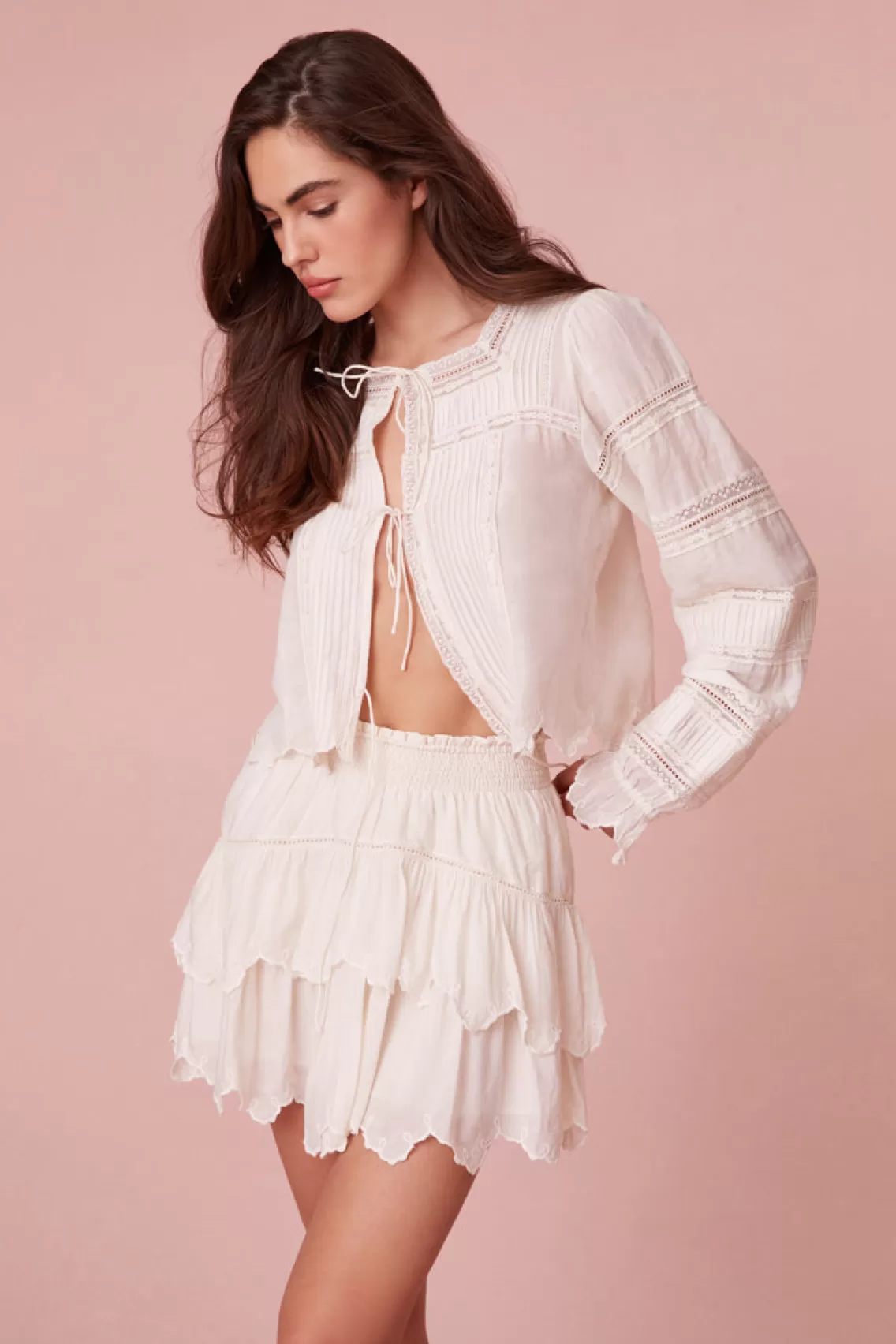 Skirts | White Edit-LoveShackFancy Donahue Embroidered Tier Mini Skirt OPTIC WHITE