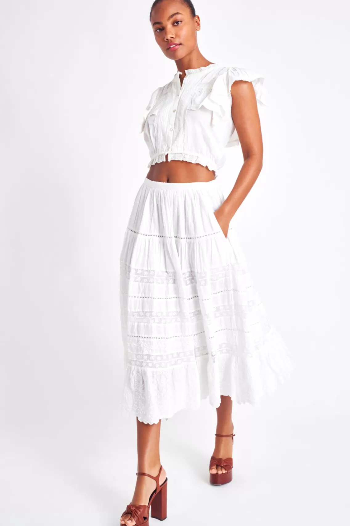 Skirts | White Edit-LoveShackFancy Donna Heritage Midi Skirt WHITE