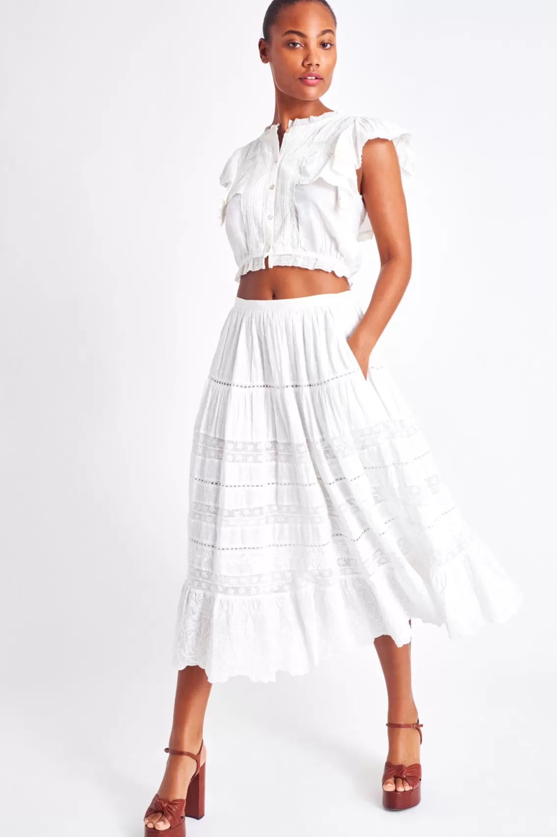 Skirts | White Edit-LoveShackFancy Donna Heritage Midi Skirt WHITE