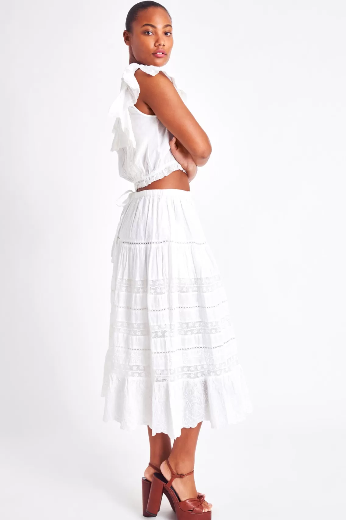 Skirts | White Edit-LoveShackFancy Donna Heritage Midi Skirt WHITE