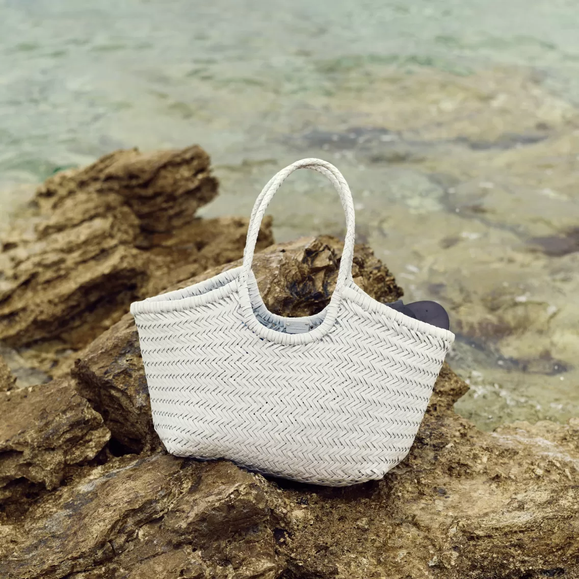 Bags & Travel | White Edit-LoveShackFancy Dragon Diffusion Nantucket Large Woven Leather Tote OPTIC WHITE