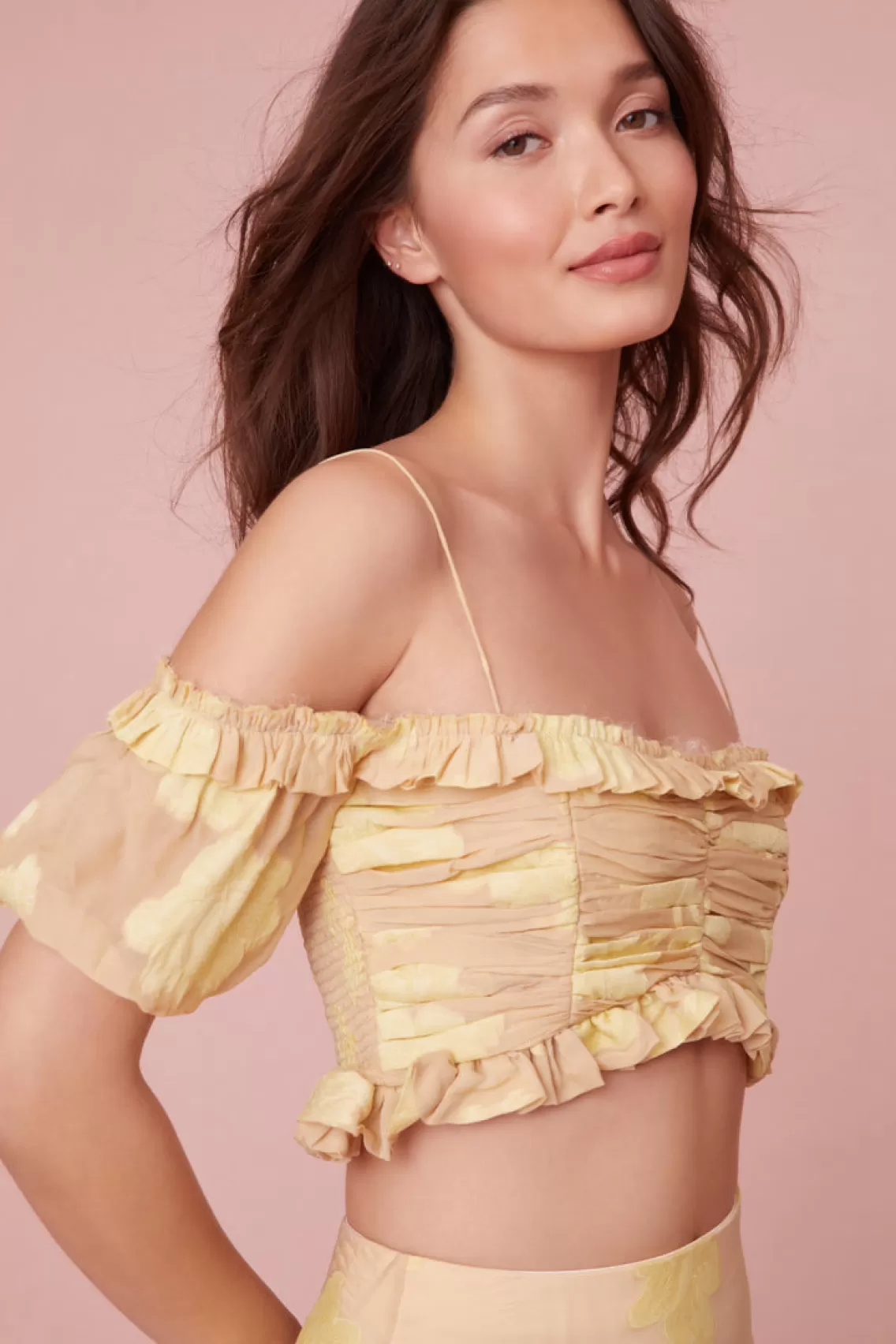 Tops | Warm Weather Edit-LoveShackFancy Emalin Cropped Off-Shoulder Top DAISY YELLOW