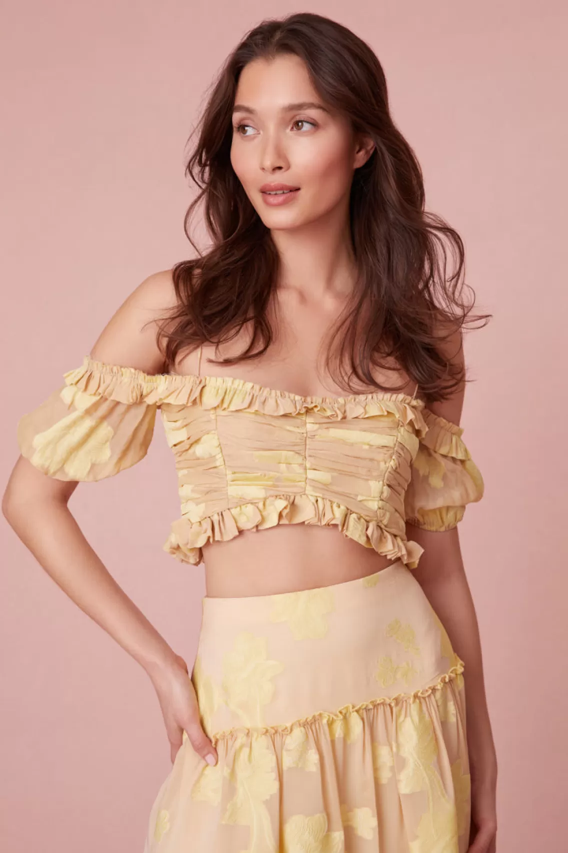 Tops | Warm Weather Edit-LoveShackFancy Emalin Cropped Off-Shoulder Top DAISY YELLOW