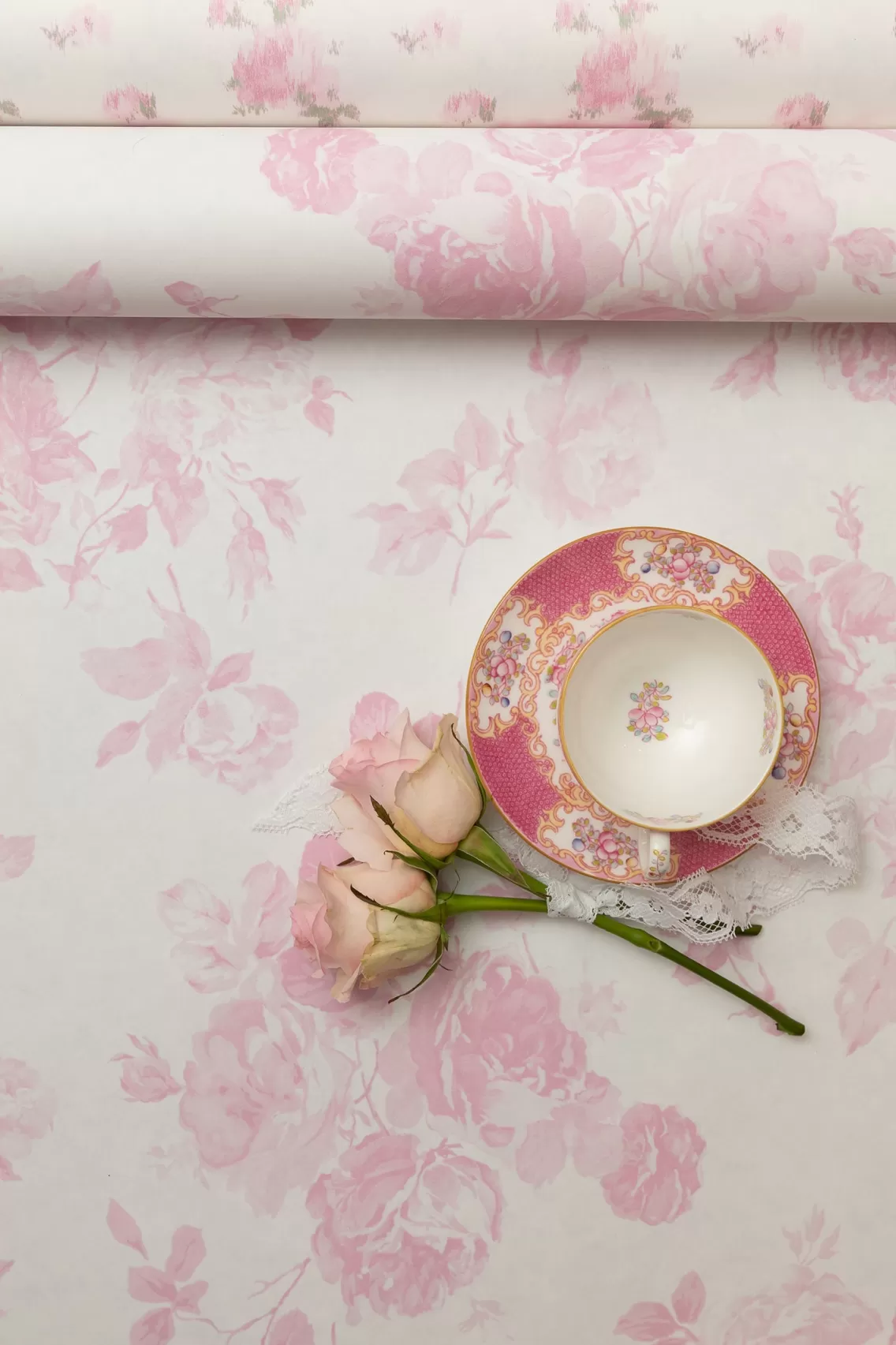 Home Decor | Wallpaper-LoveShackFancy Everblooming Rosettes Wallpaper PINK JAM