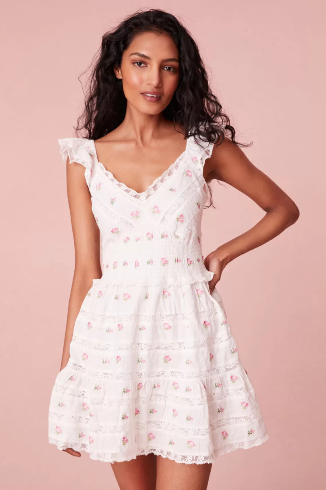 Dresses | White Edit-LoveShackFancy Finny Cotton Ikat Floral Mini Dress PINK POTION