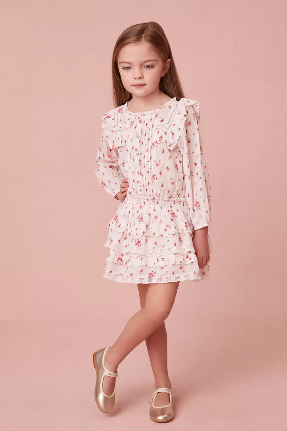 Girls | Mommy & Me-LoveShackFancy Girls Billie Tiered Skirt CARMINE ROSE