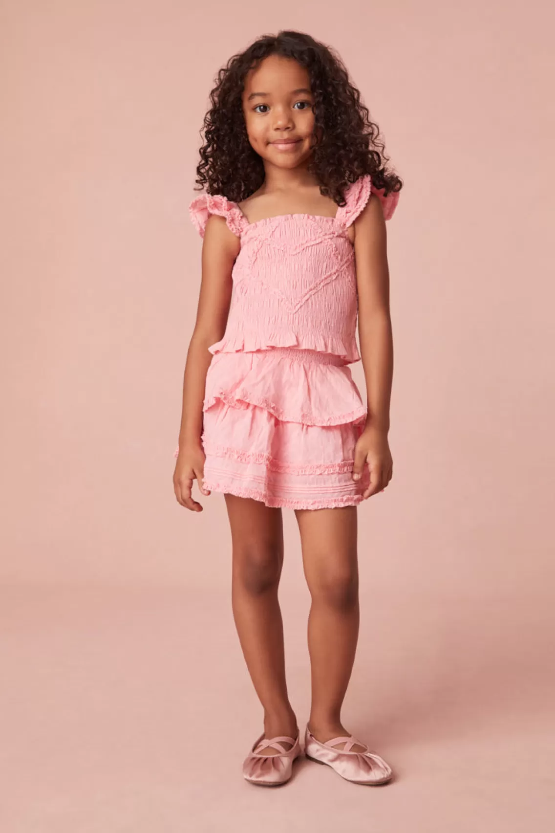 Girls | Mommy & Me-LoveShackFancy Girls Caspia Cotton Ruffle Top BUBBLEGUM