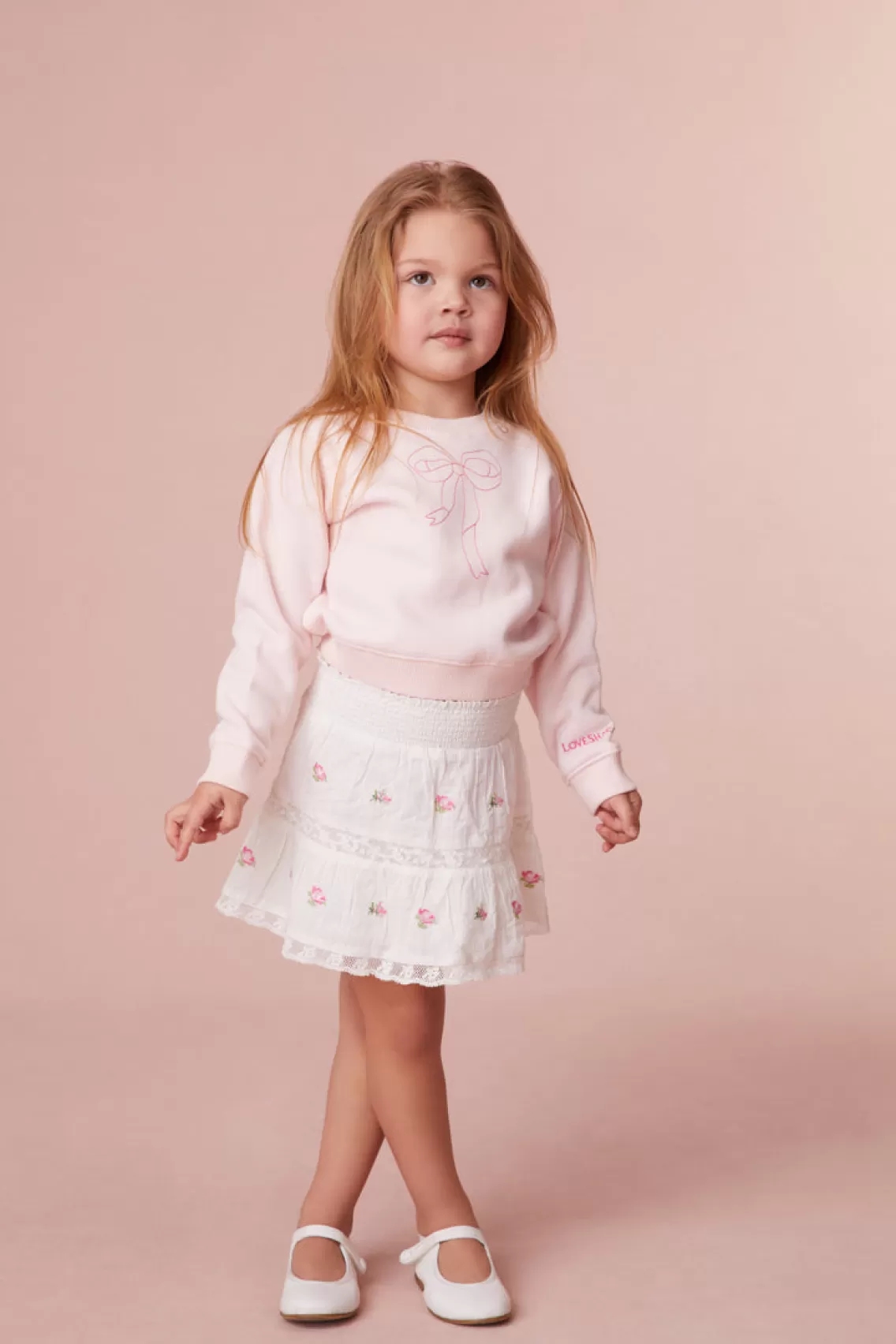 Girls | Mommy & Me-LoveShackFancy Girls Coralette Embroidered Cotton Skirt PINK POTION