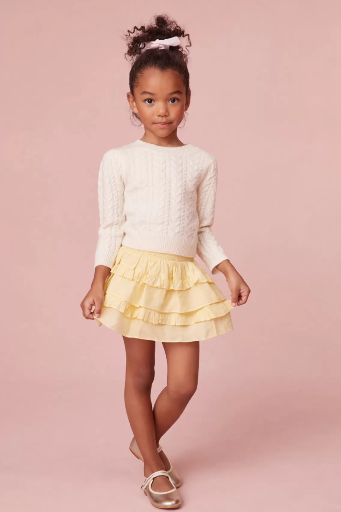 Girls | Mommy & Me-LoveShackFancy Girls Cotton Yellow Billie Skirt PASTEL YELLOW