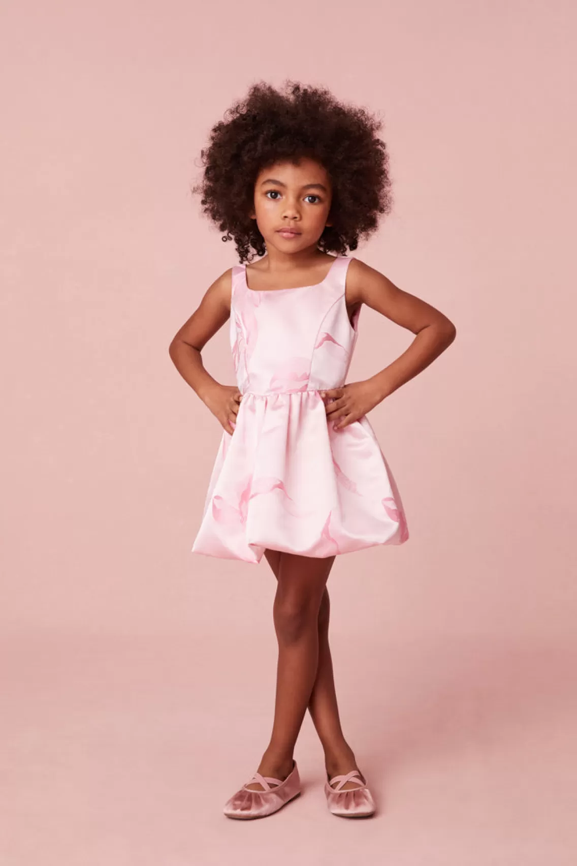 Girls | Mommy & Me-LoveShackFancy Girls Eilie Jacquard Taffeta Bow Dress CANDY PINK