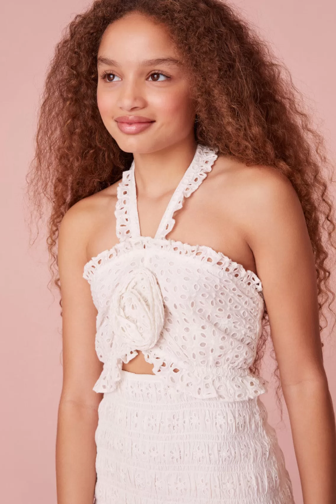 Girls | Mommy & Me-LoveShackFancy Girls Lamilla Eyelet Dress OFF WHITE