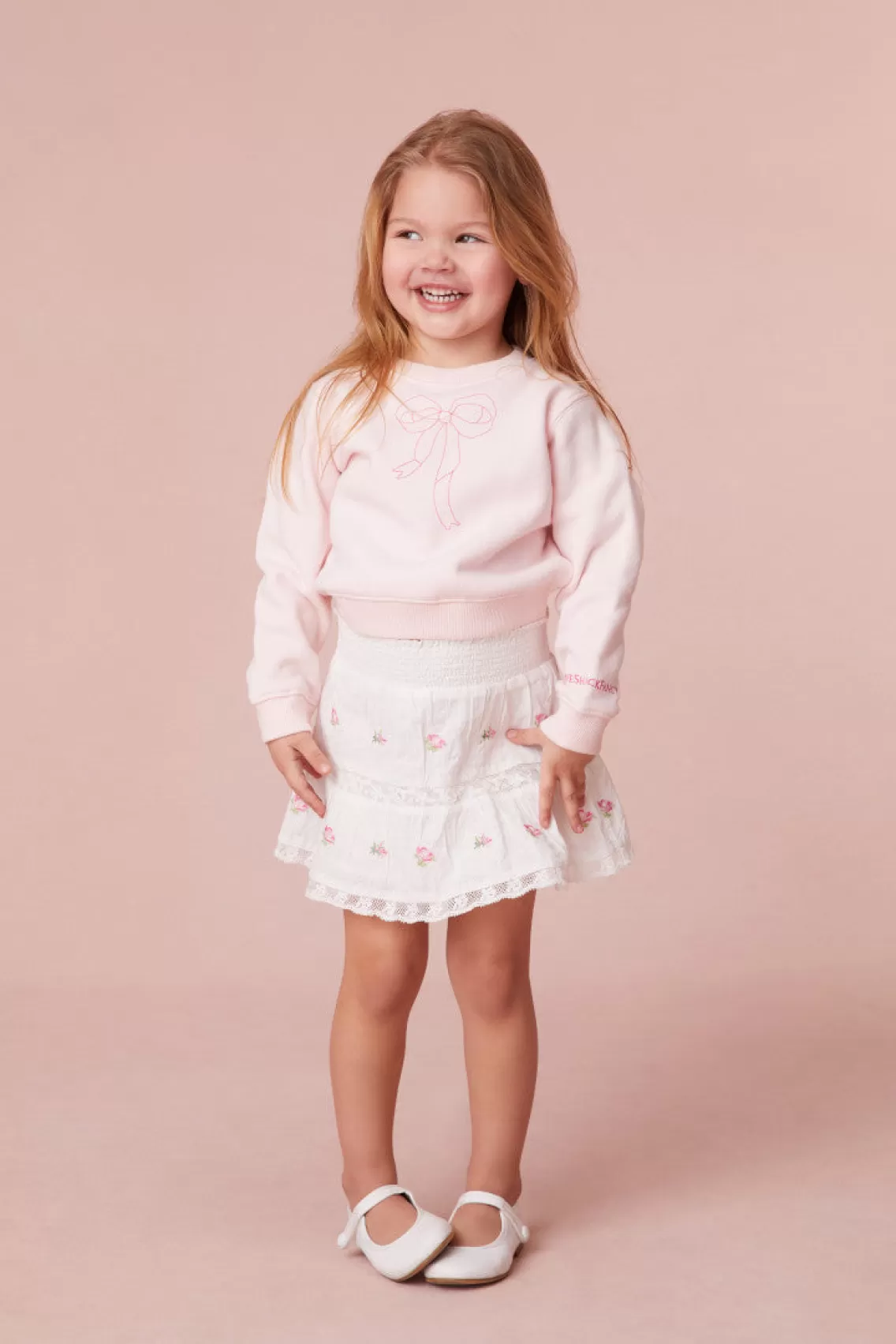 Girls-LoveShackFancy Girls Oaklee Pullover Bow Sweater POWDER PINK