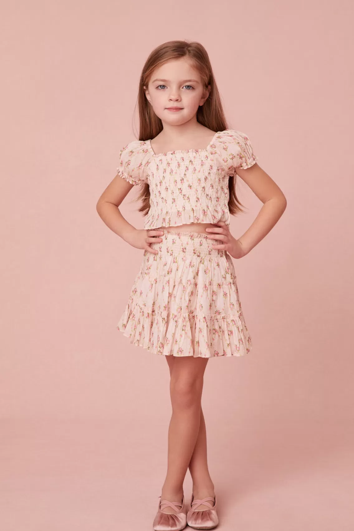 Girls | Mommy & Me-LoveShackFancy Girls Raf Cotton Floral Skirt CHERRY KISSES