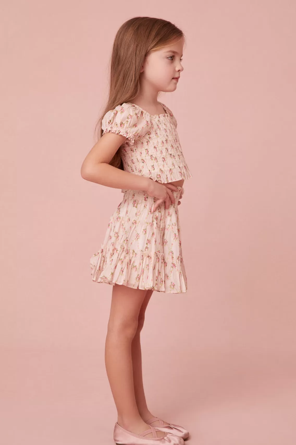 Girls | Mommy & Me-LoveShackFancy Girls Raf Cotton Floral Skirt CHERRY KISSES