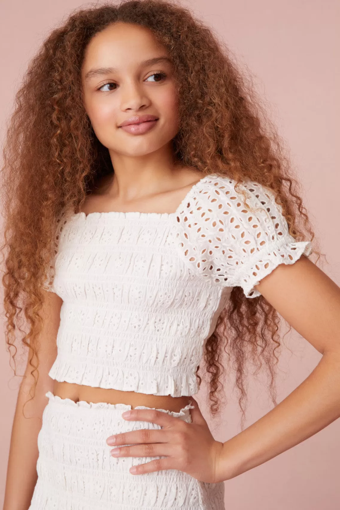 Girls | Mommy & Me-LoveShackFancy Girls Remina Smocked Top OFF WHITE