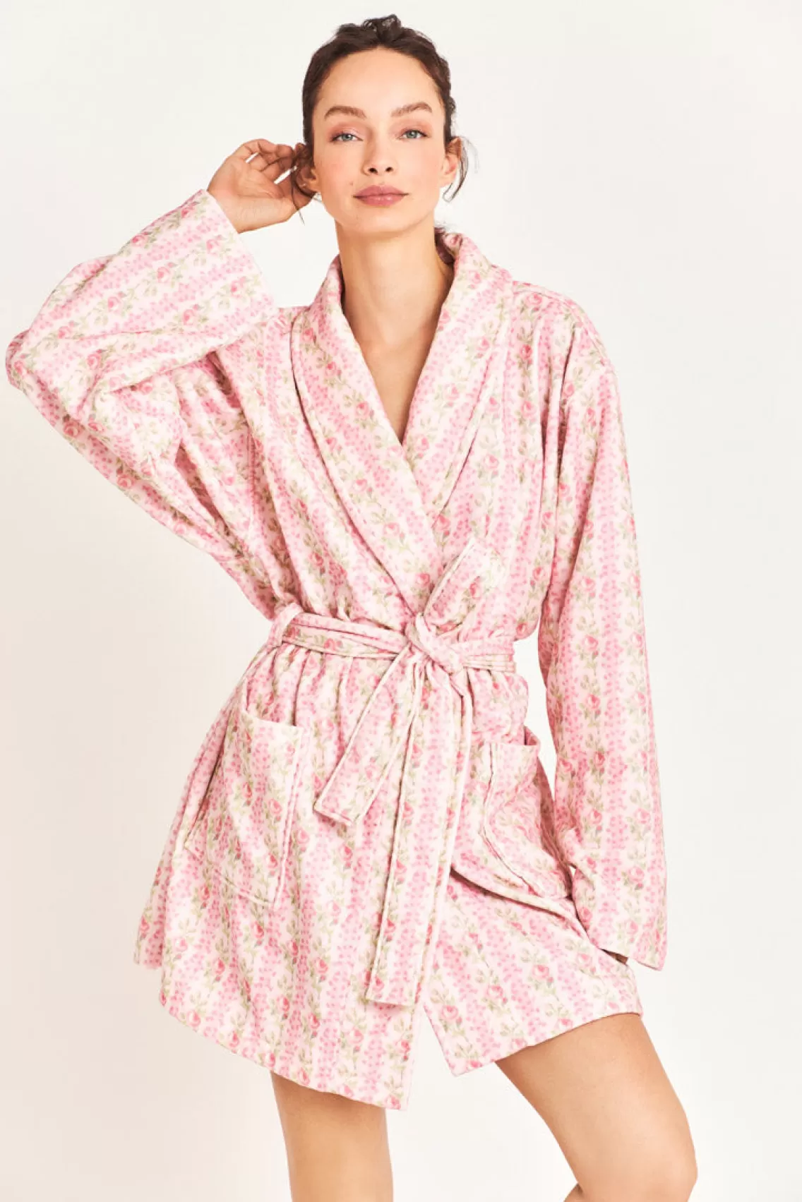 Bath | Sleep & Intimates-LoveShackFancy Indie Cotton Bath Robe STRAWBERRY MACAROON