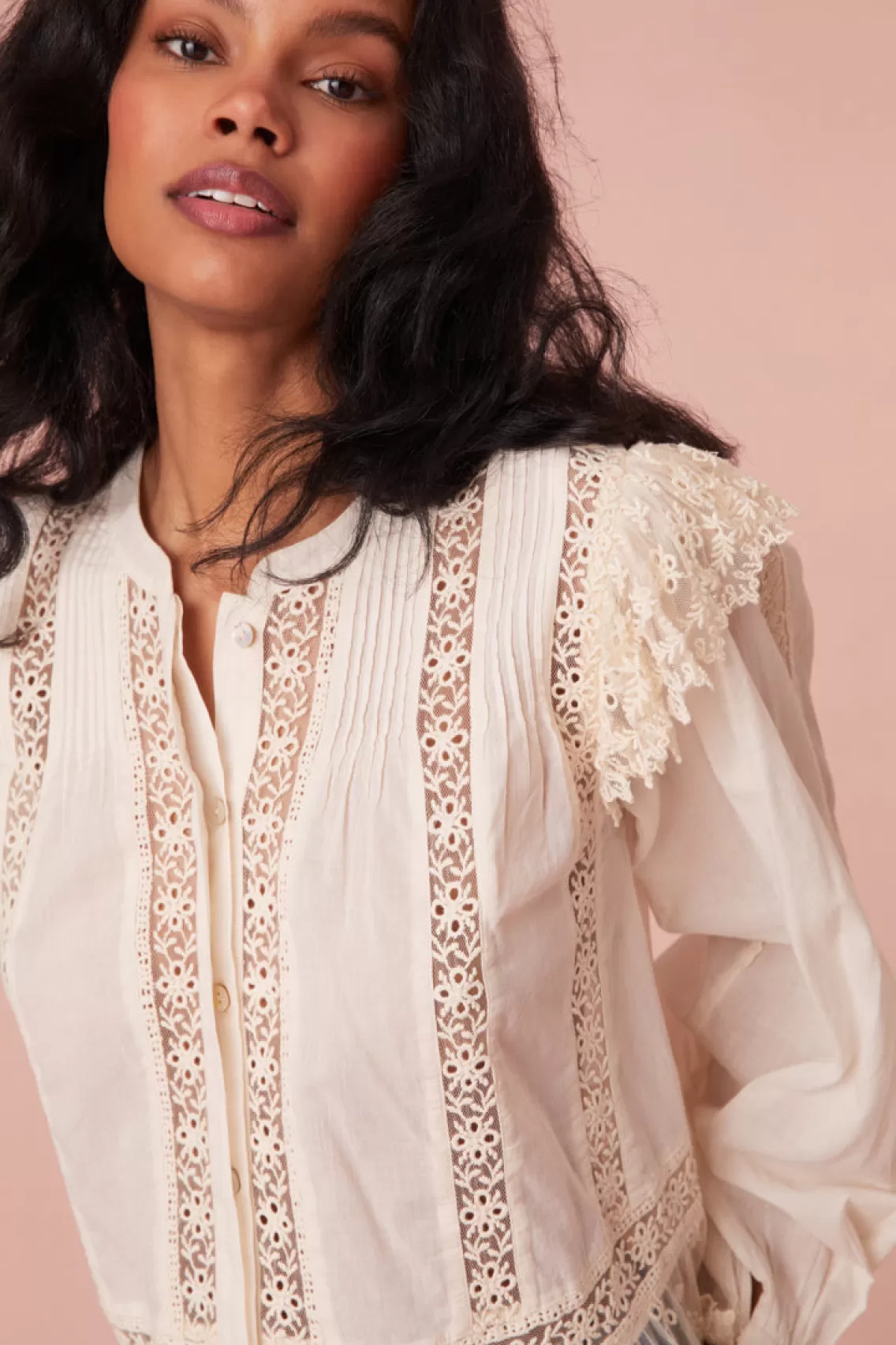 Tops | Warm Weather Edit-LoveShackFancy Kava Cotton Ruffle Long Sleeve Blouse CREAM