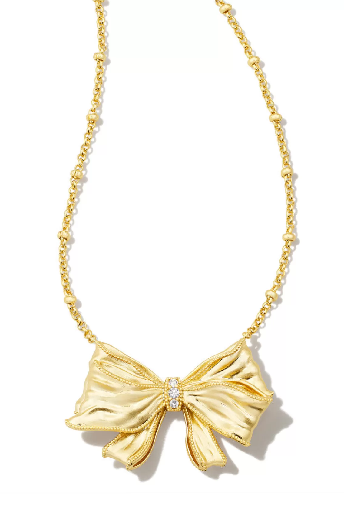 Jewelry-LoveShackFancy Kendra Scott X Gold Bow Necklace In White Crystal GOLD/WHITE CRYSTAL