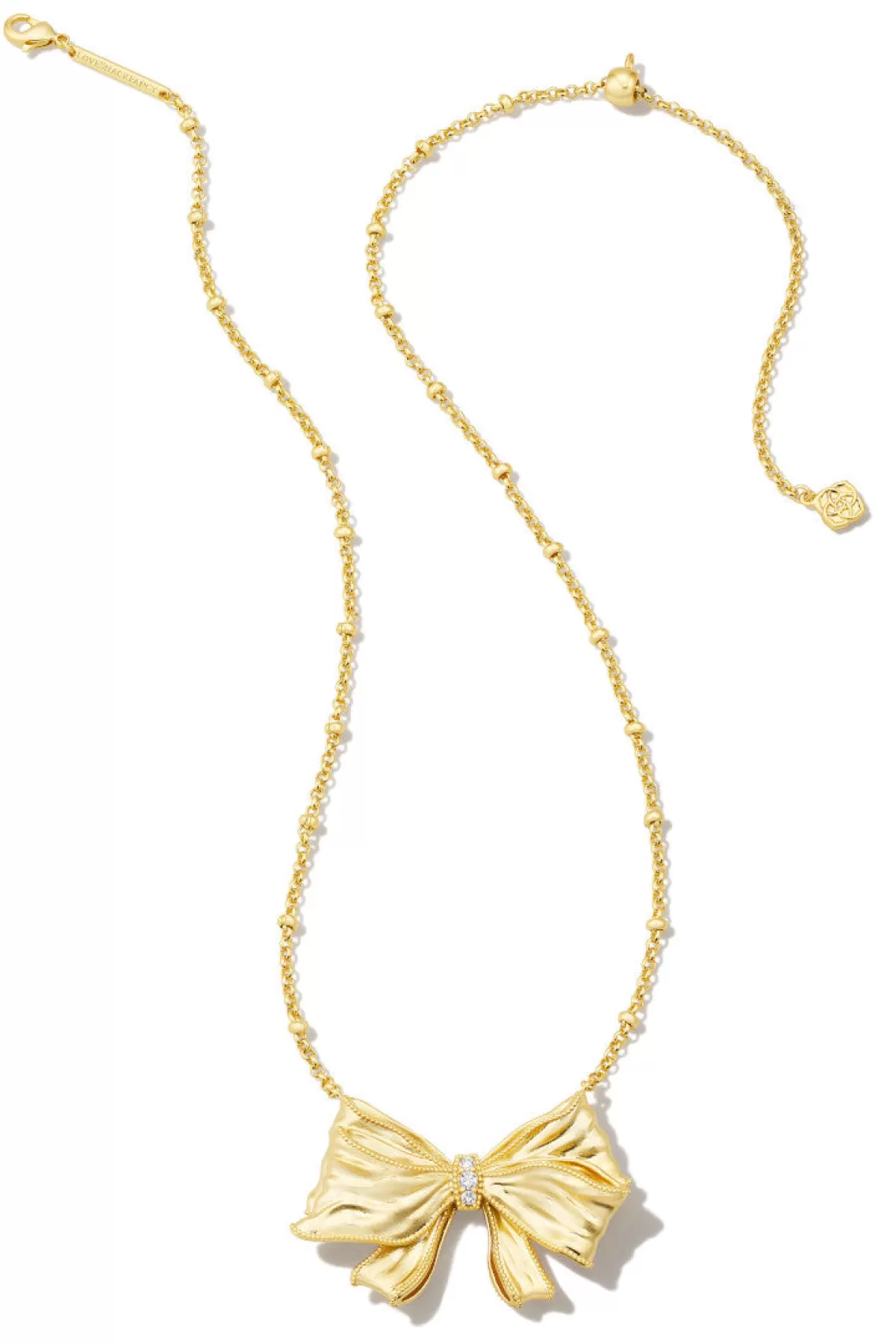 Jewelry-LoveShackFancy Kendra Scott X Gold Bow Necklace In White Crystal GOLD/WHITE CRYSTAL