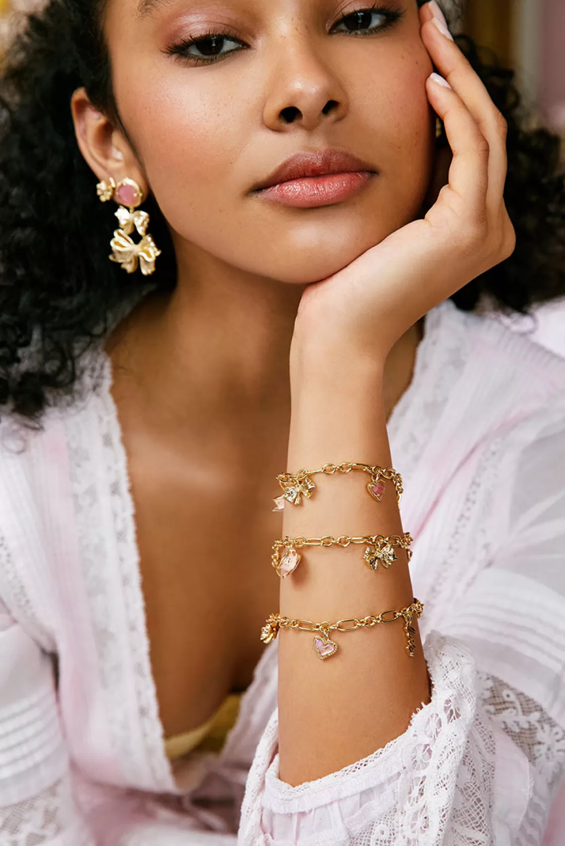 Jewelry-LoveShackFancy Kendra Scott X Gold Charm Bracelet In Pink Mix GOLD/PINK MIX