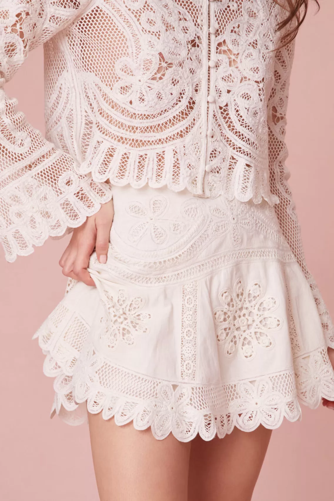 Skirts | White Edit-LoveShackFancy Lainey Lace Mini Skirt ANTIQUE WHITE