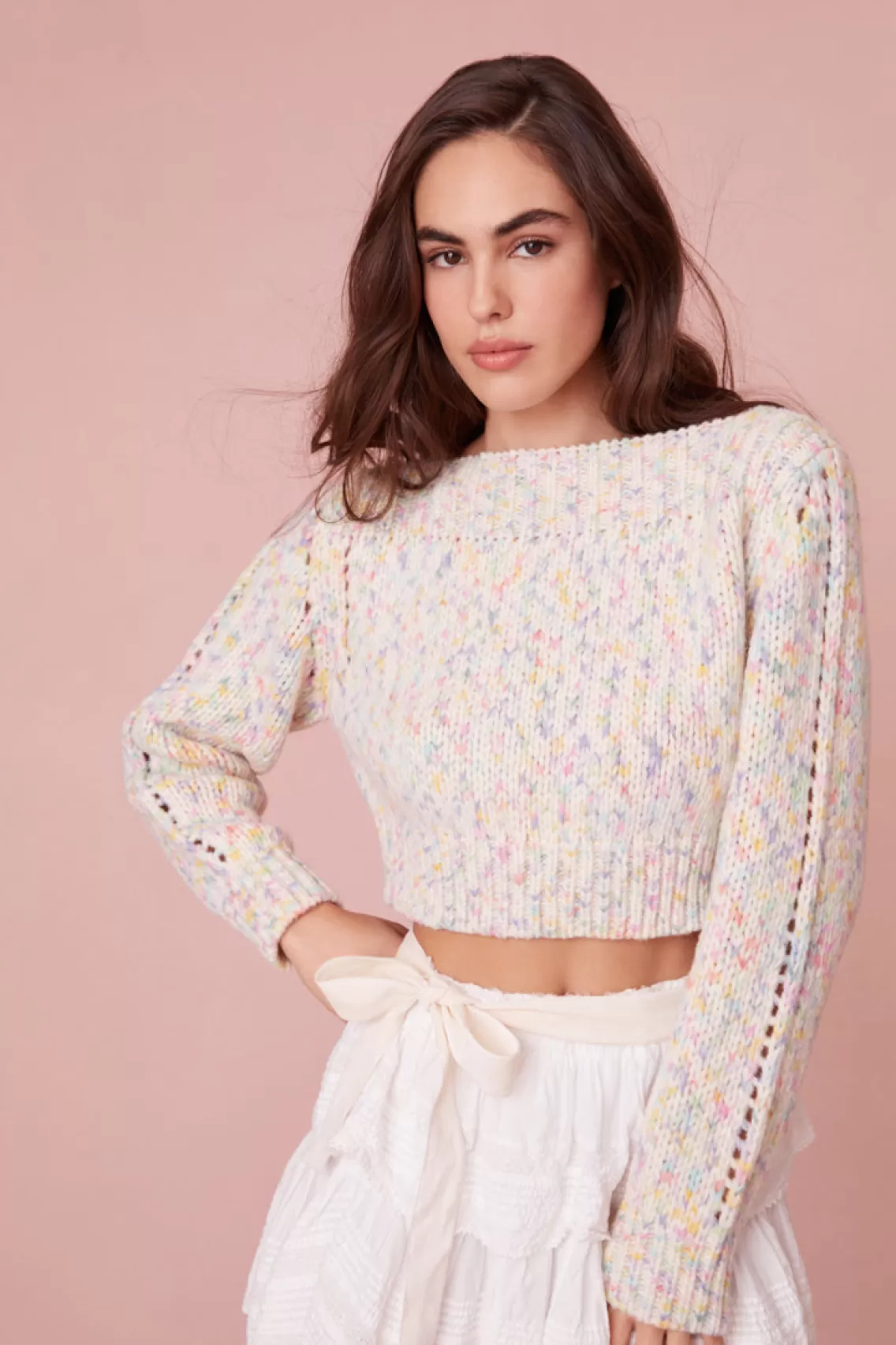 Sweaters-LoveShackFancy Larson Cotton Crop Pullover RAINBOW ICE