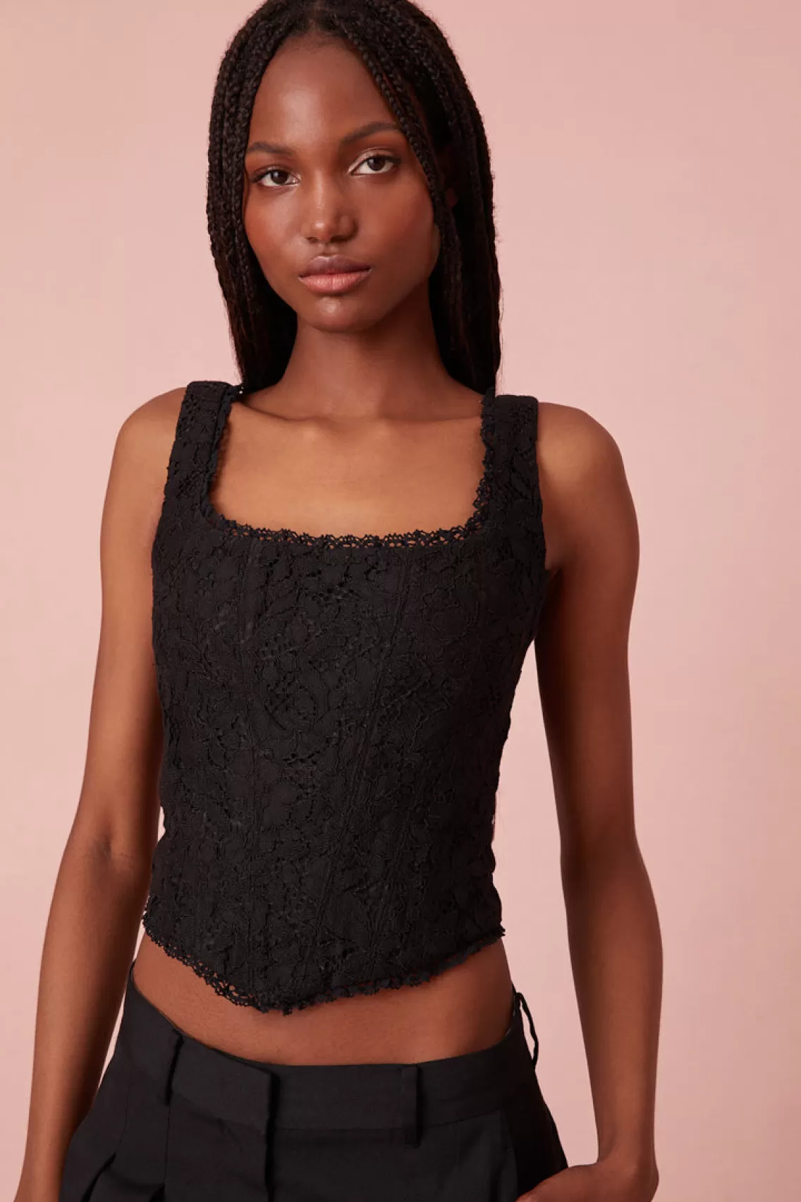 Tops | Perfect Pairings-LoveShackFancy Lorelai Lace Corset Bustier BLACK