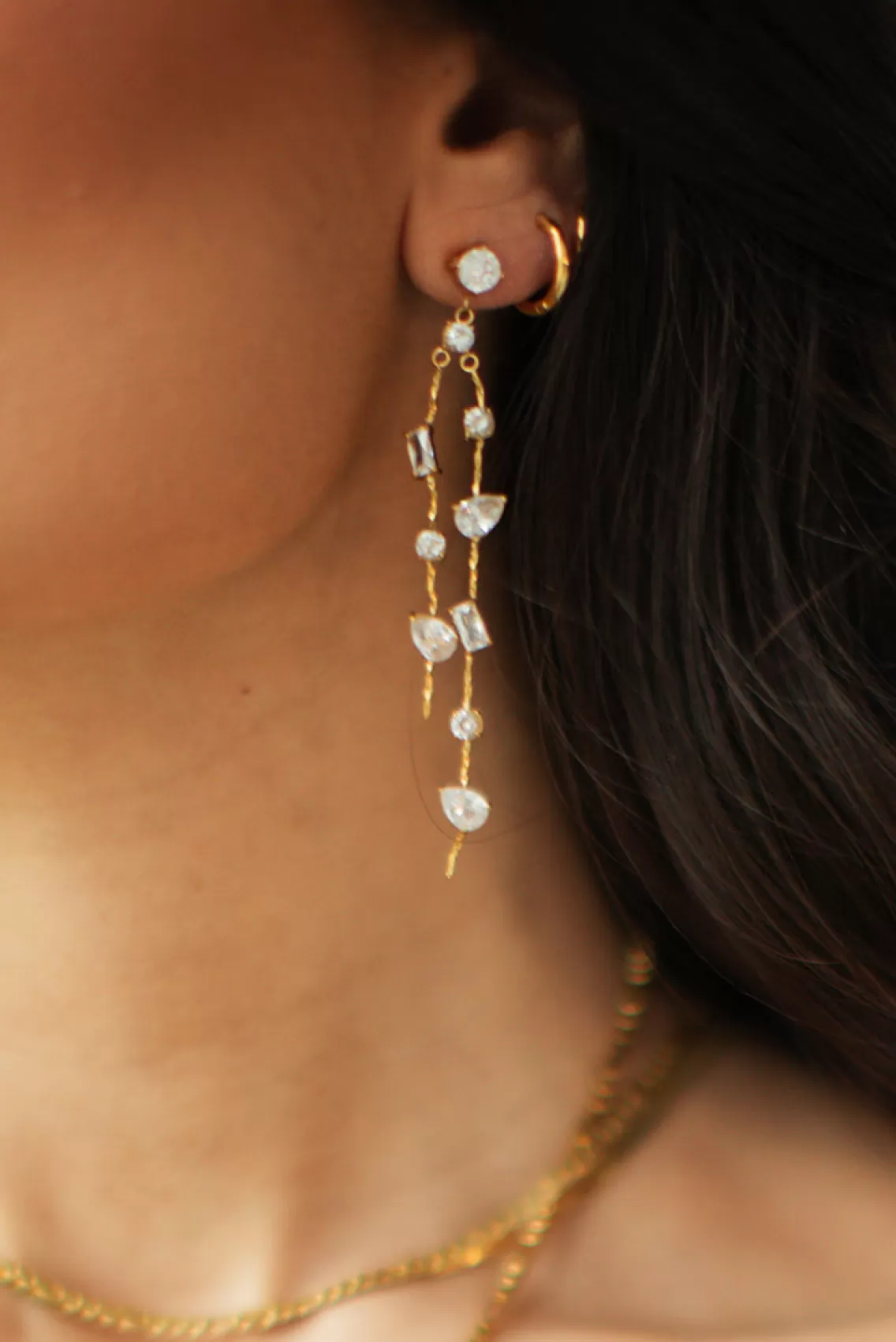 Jewelry-LoveShackFancy Luna Asymmetrical Drop Earrings By Evie Jewelry GOLD