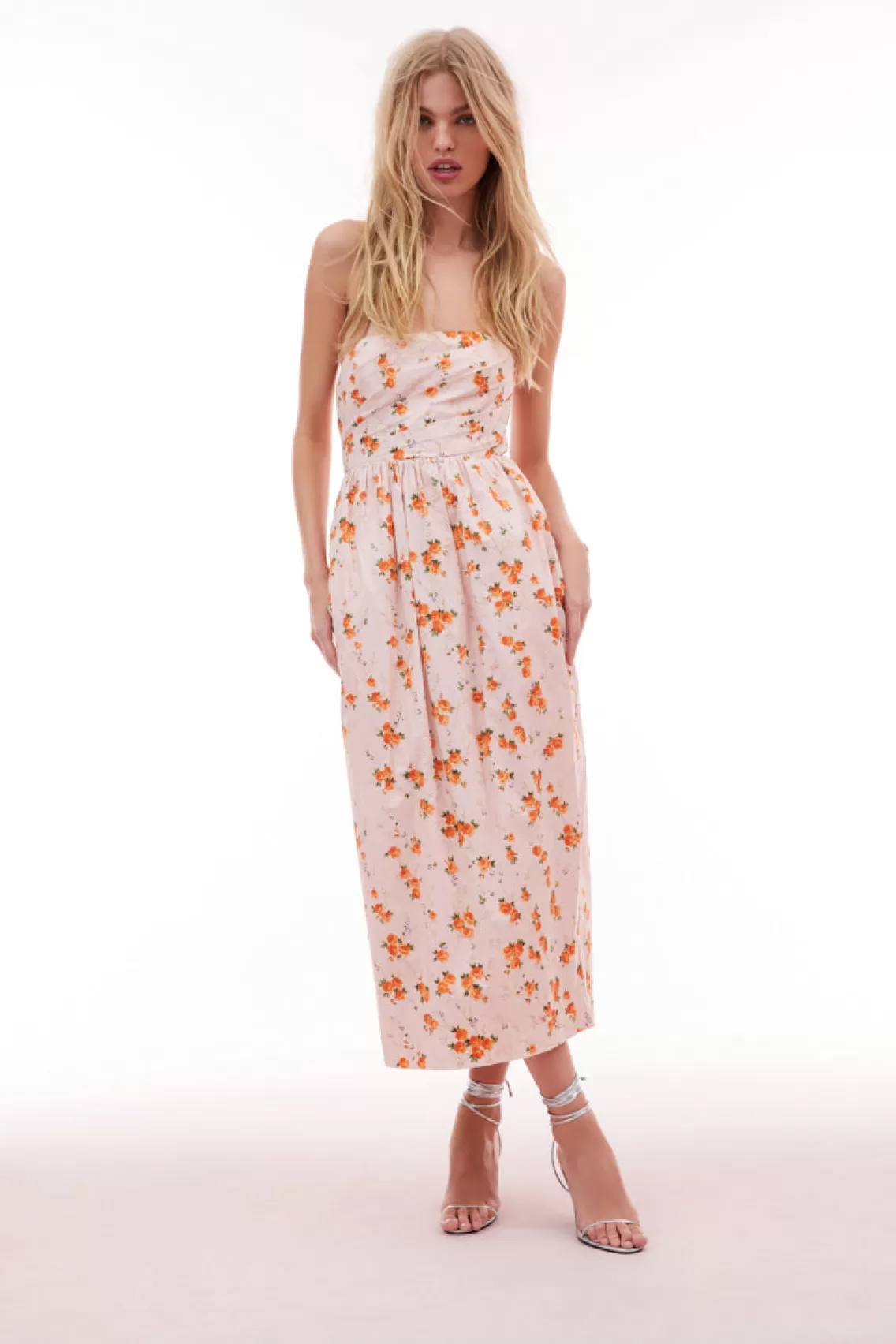 Dresses | Party Dressing-LoveShackFancy Luxie Floral Midi Dress PERSIAN ORANGE