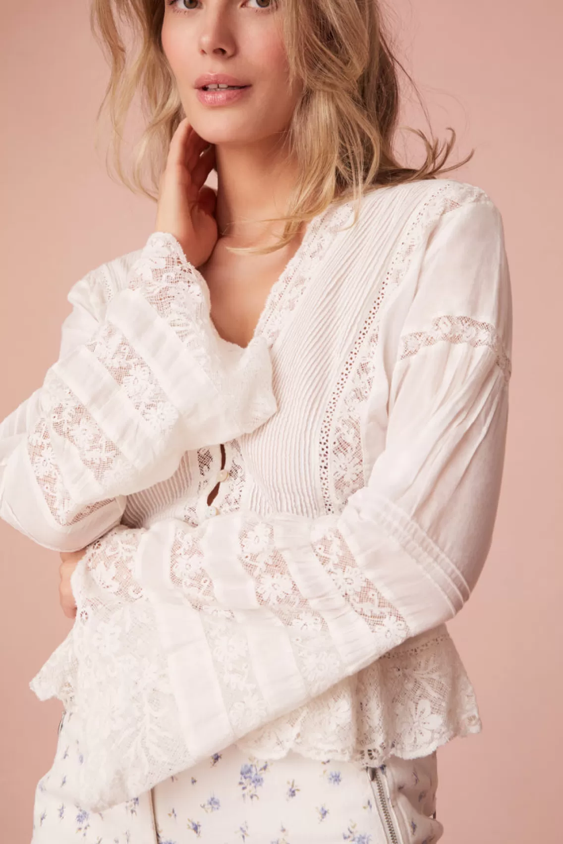 Tops | White Edit-LoveShackFancy Mindy Lace Blouse BRIGHT WHITE