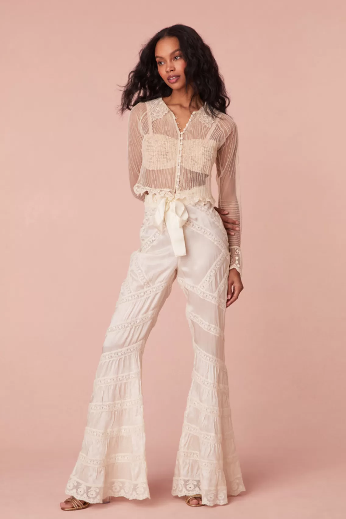 Pants & Shorts | White Edit-LoveShackFancy Neliana Ribbon Flare Pants ANTIQUE WHITE