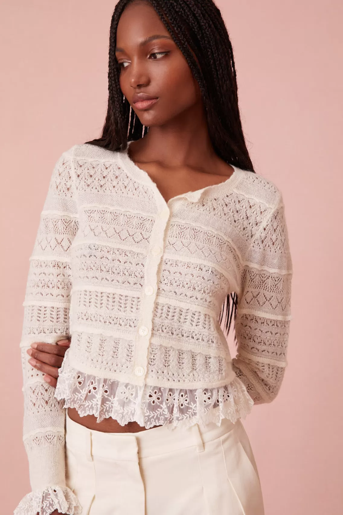 Sweaters | Tops-LoveShackFancy Norden Wool Embroidered Lace Cardigan CREAM