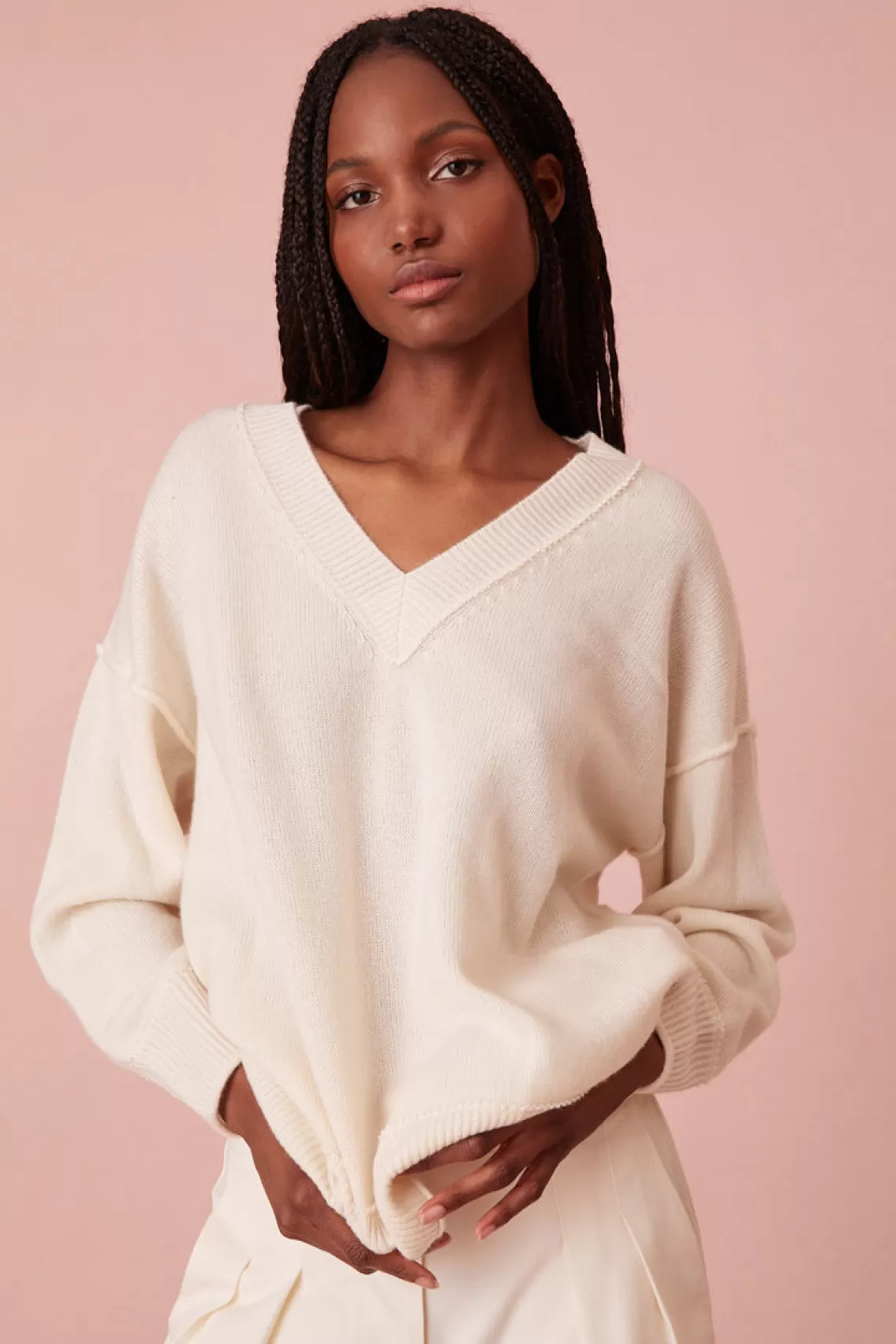 Sweaters | White Edit-LoveShackFancy Perrine Cashmere V-Neck Pullover CREAM