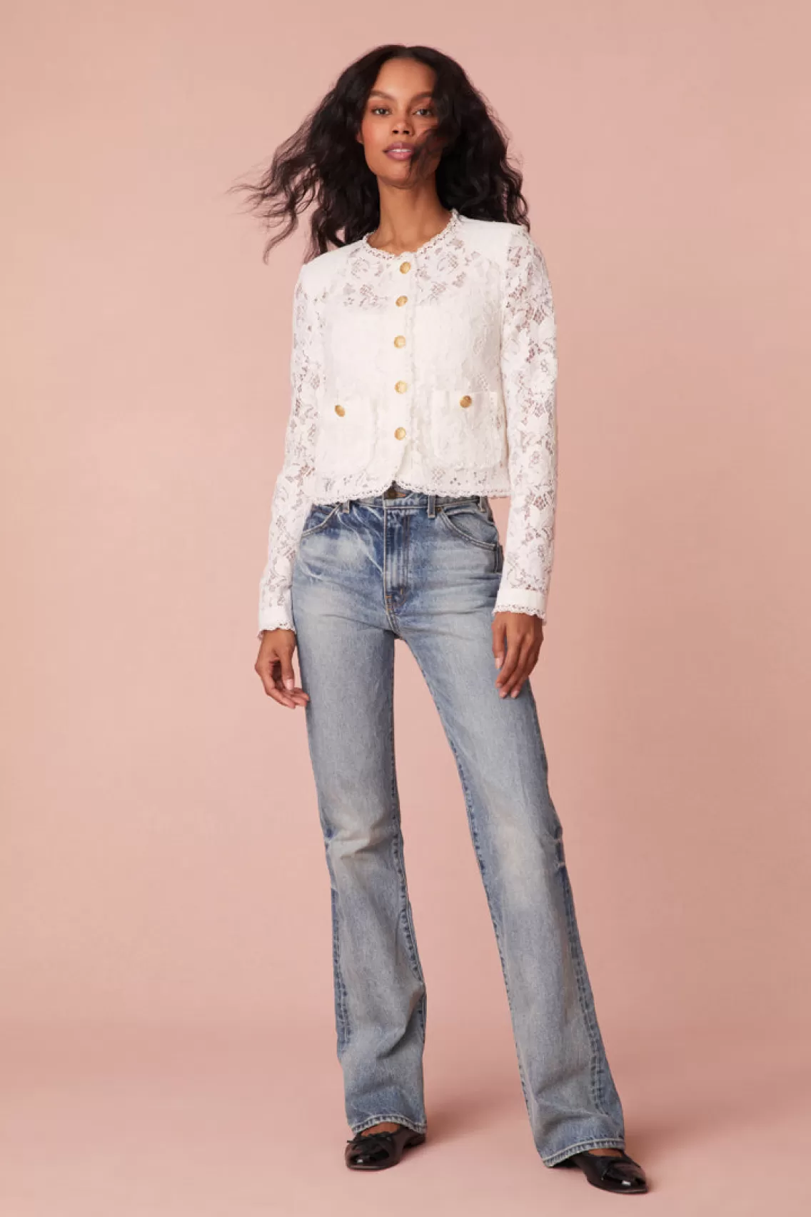 White Edit | Perfect Pairings-LoveShackFancy Richard Sheer Lace Jacket OFF WHITE