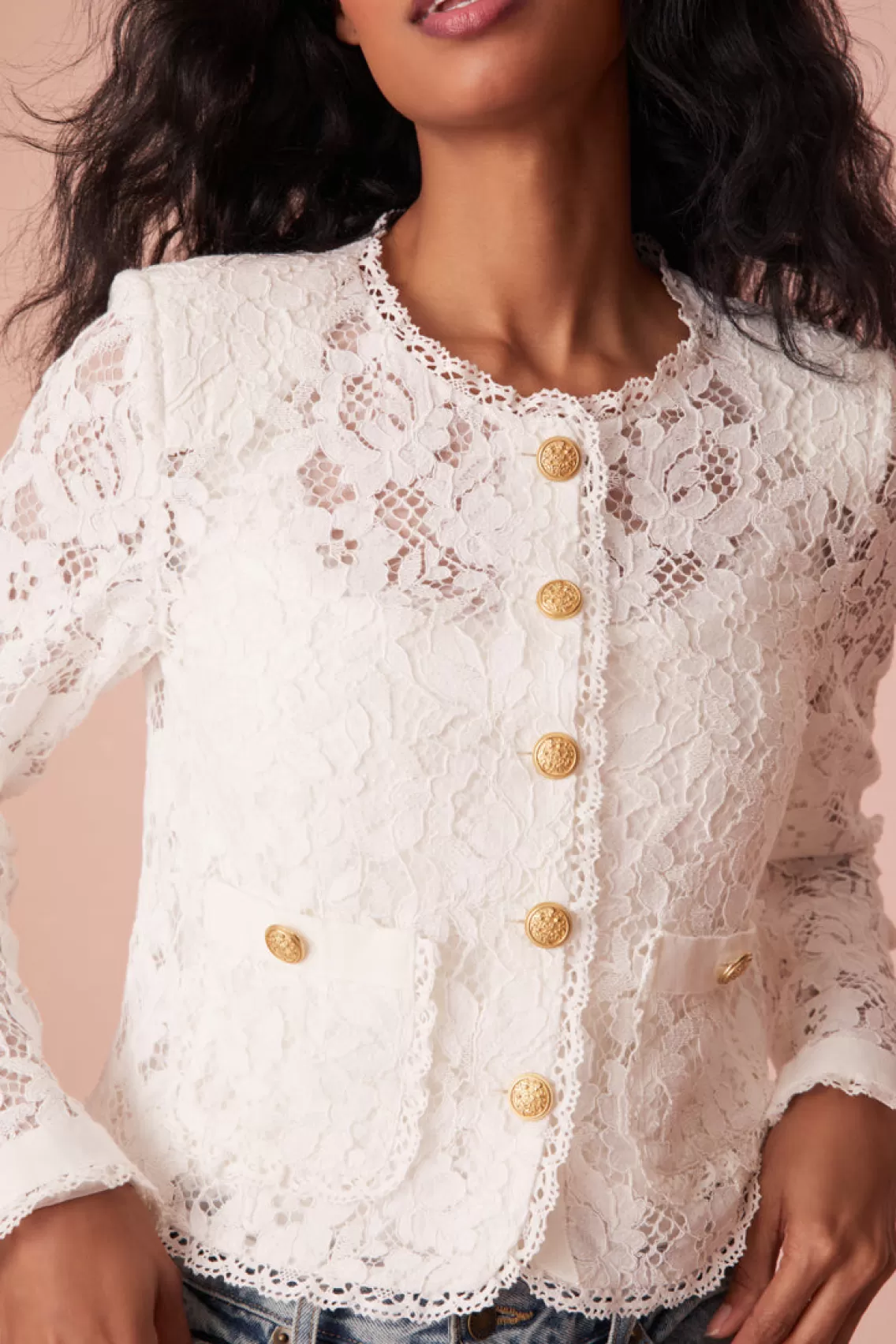 White Edit | Perfect Pairings-LoveShackFancy Richard Sheer Lace Jacket OFF WHITE